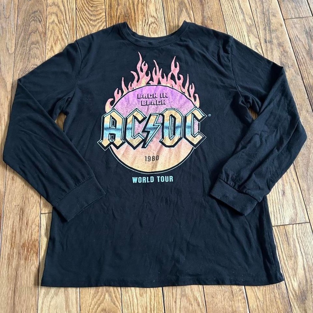 ACDC Back in Black World Tour 1980 Long Sleeve Black T Shirt Size XXL 18